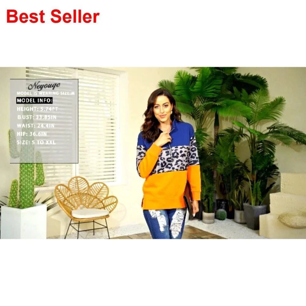 Women's Crewneck Pullover Sweatshirt Soft Cotton Polyester Casual Loose Fit
